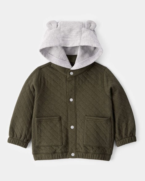 Product image 1 of Baby Quilted Snap-Up Hoodie - Olive