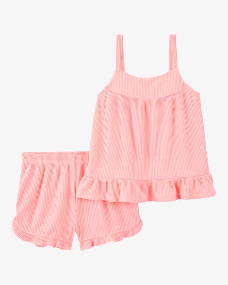 Product image 1 of Girls Solid Loose Fit 2-Piece Pajamas - Coral