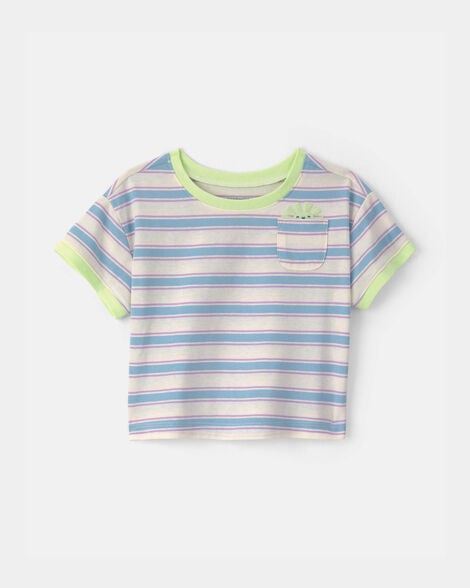 baby girl striped short-sleeve top - blue/ivory