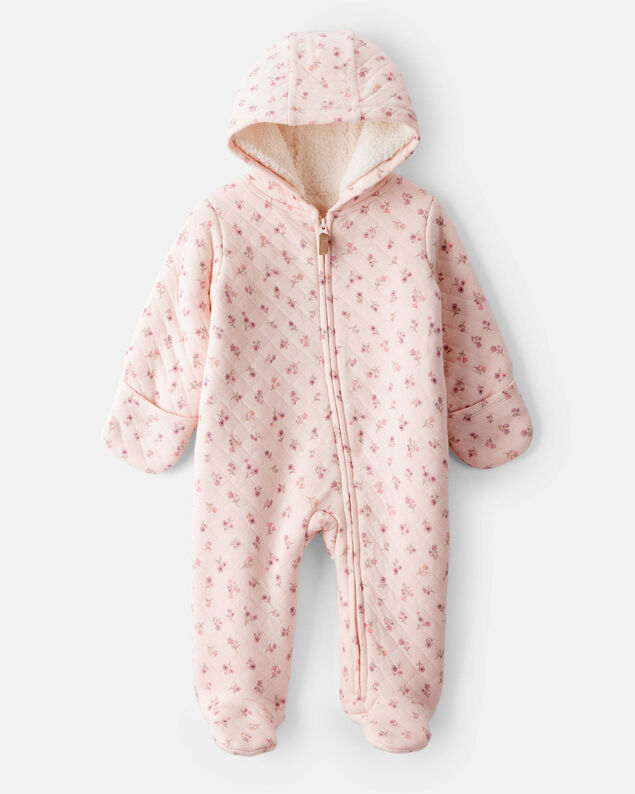 Product image 1 of Baby Girl Floral Long-Sleeve Hooded Jumpsuit - Pink