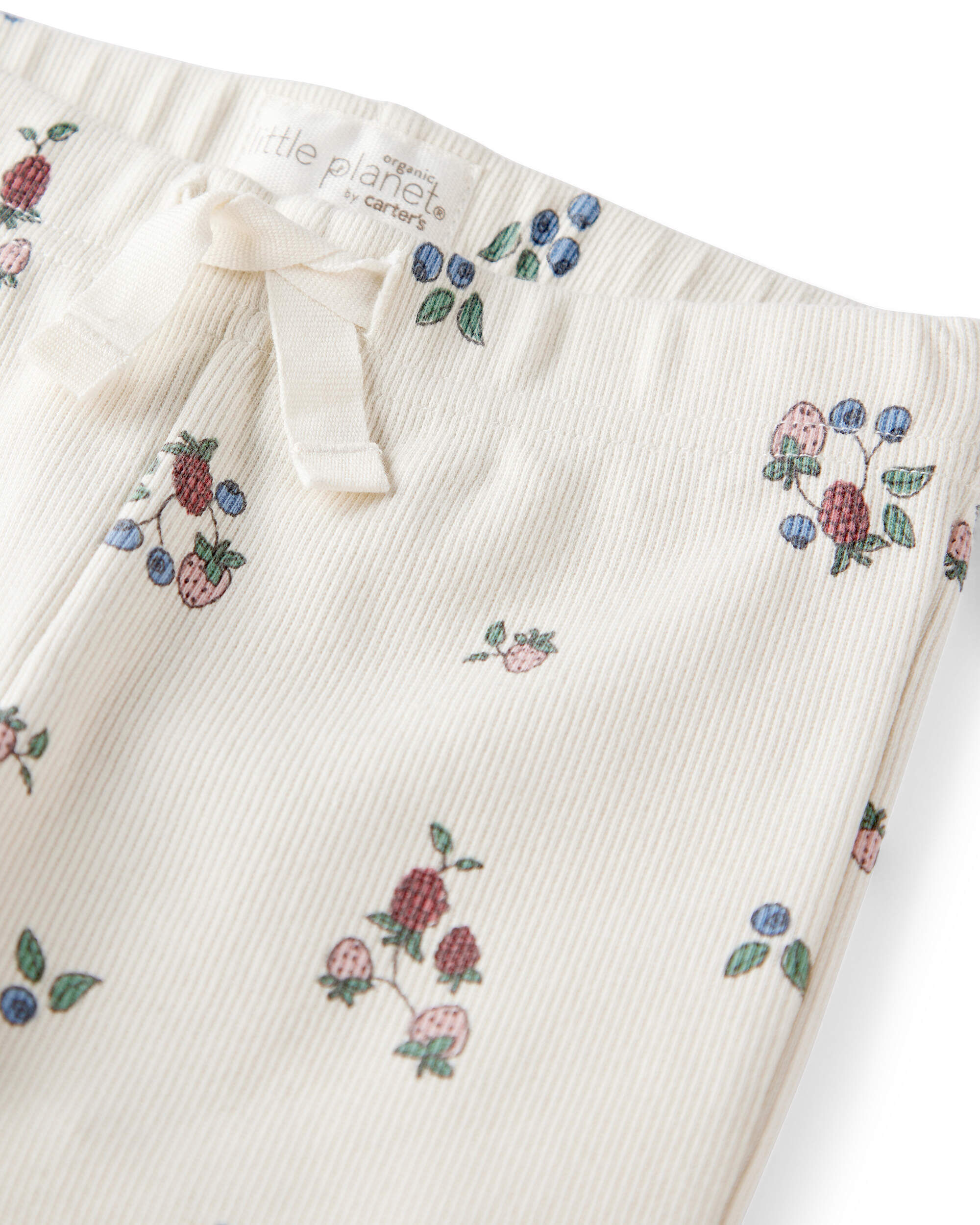 Toddler Girl Organic Cotton Ribbed Knit Pants in Berry Blossom Print