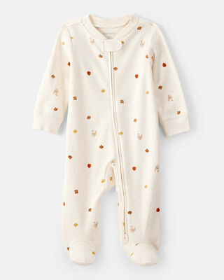 Product image 1 of Baby Thanksgiving Turkey Print 100% Cotton Long-Sleeve Sleep & Play Pajamas - Cream