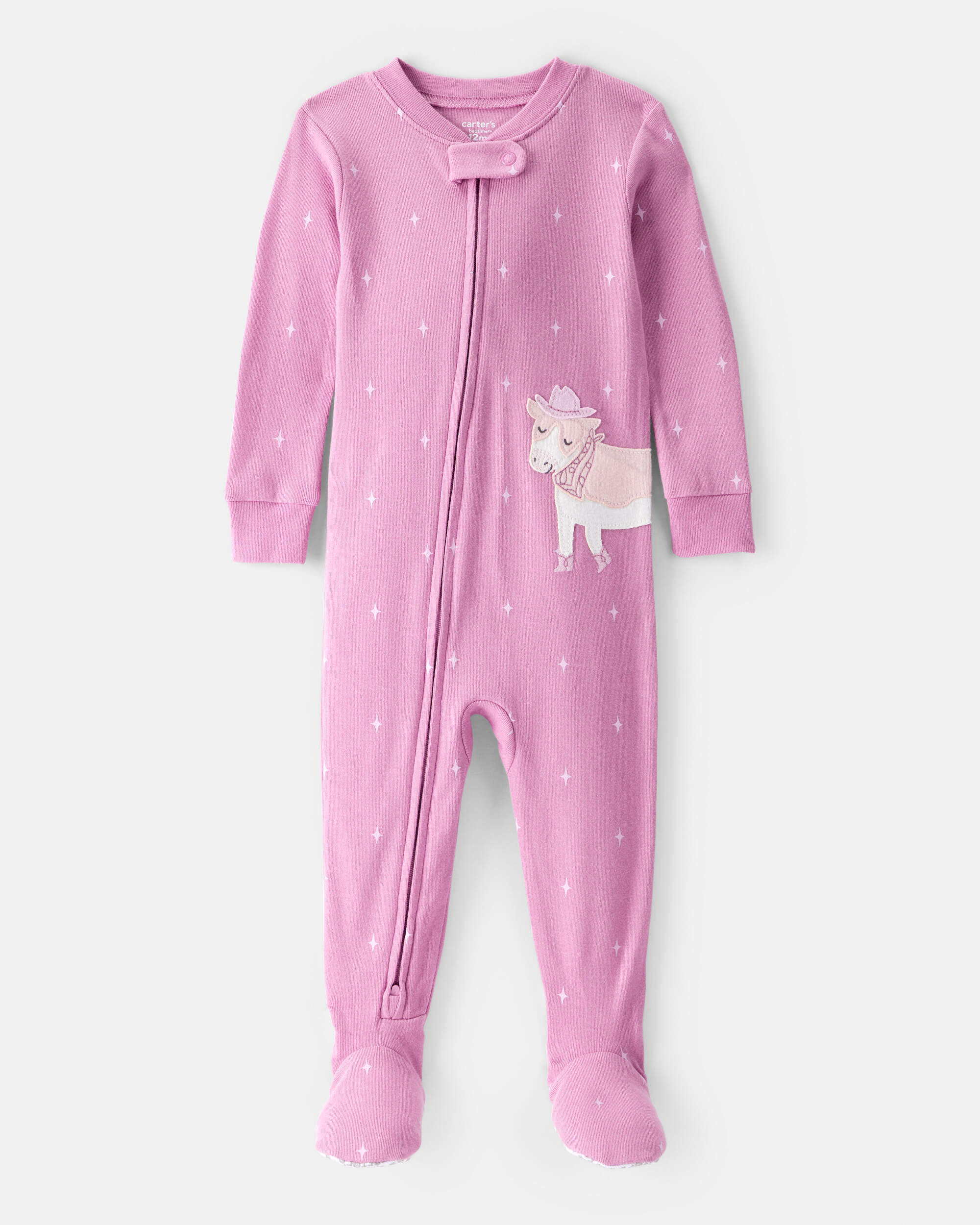 Toddler Girl Cowgirl Print 100% Cotton 2-Way Zip 1-Piece Pajamas - Pink