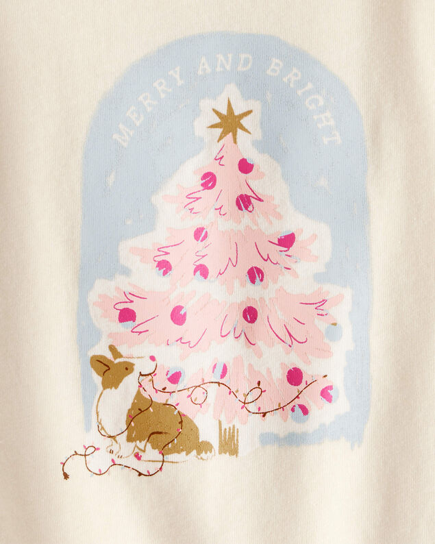 Product image 2 of Toddler Girl Christmas Merry & Bright Corgi Long-Sleeve Graphic Tee - Cream