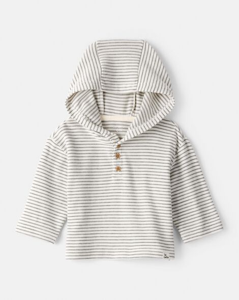 baby boy long-sleeve striped hooded top - grey