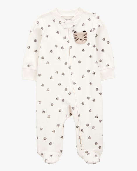 baby boy tiger print 2-way zip cotton sleep & play pajamas - ivory