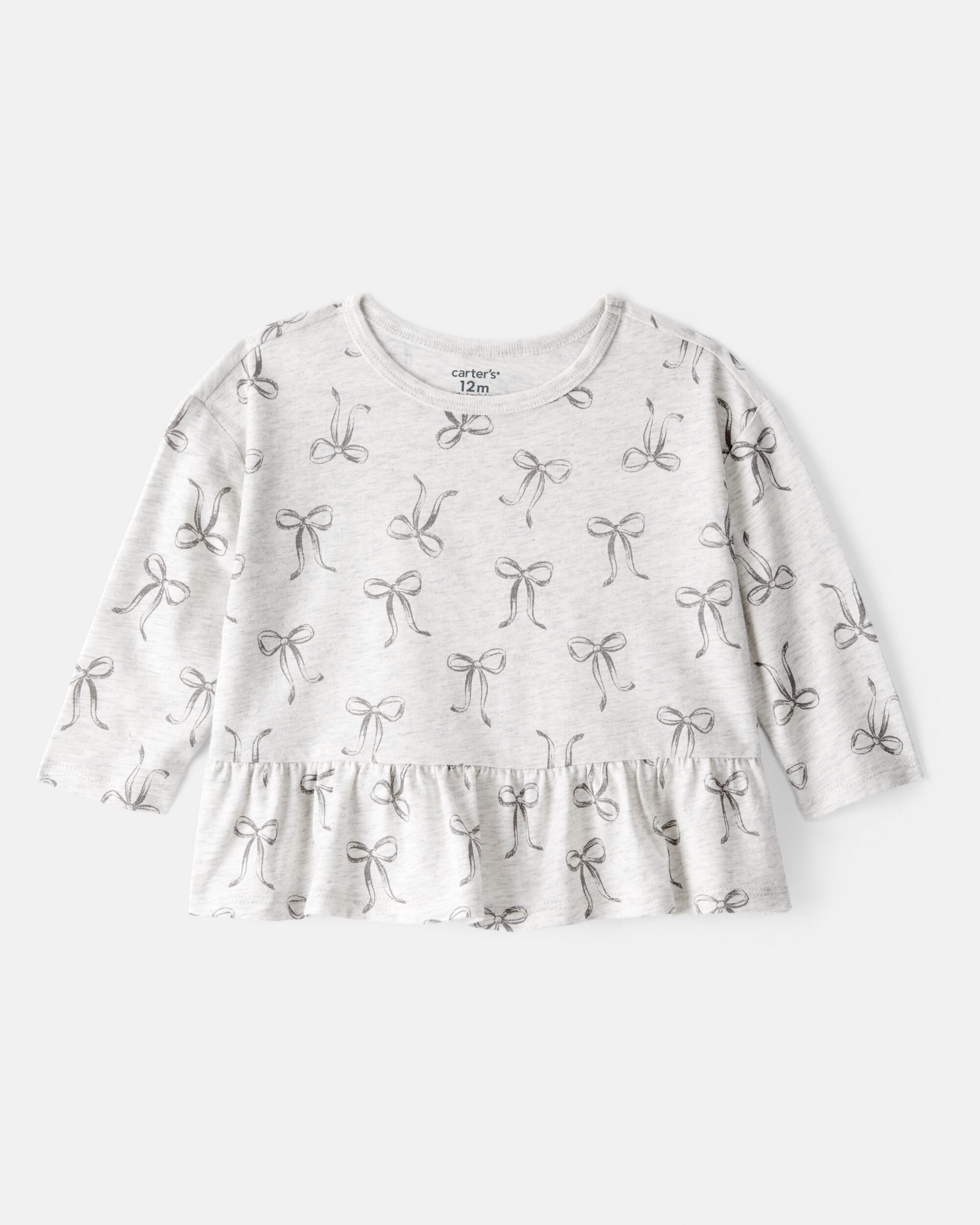 Baby Girl Bow Print Long-Sleeve Peplum Top