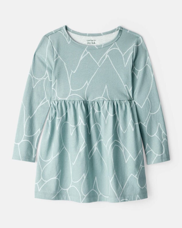 Product image 1 of Toddler Girl Heart Print Long Sleeve Cotton Dress - Green
