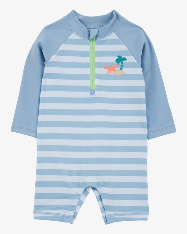 Product image 1 of Baby Boy 1-Piece Striped Long-Sleeve Rashguard Swimsuit - Blue