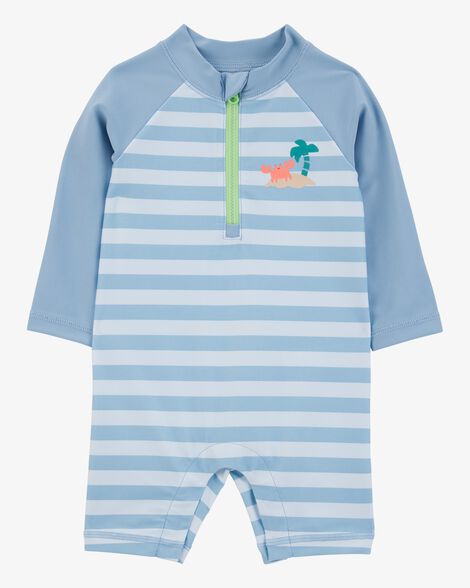 Product image 1 of Baby Boy 1-Piece Striped Long-Sleeve Rashguard Swimsuit - Blue