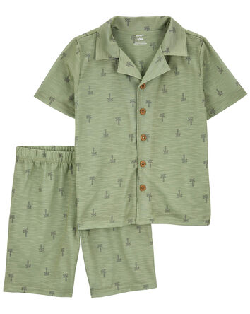 Kid 2-Piece Palm Tree Coat-Style Loose Fit Pajama Set