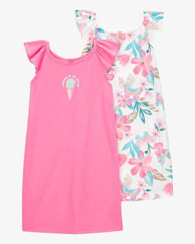 Product image 1 of Girls 2-Pack Ice Cream Floral Nightgowns - Pink