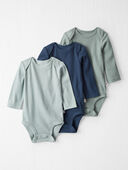Green, Sage, Navy - Baby 3-Pack Organic Cotton Rib Gradient Bodysuits in Greens, Selected