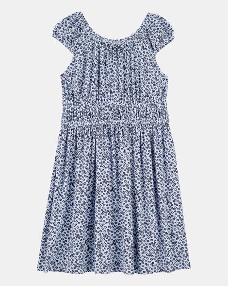 kid floral short-sleeve dress - blue