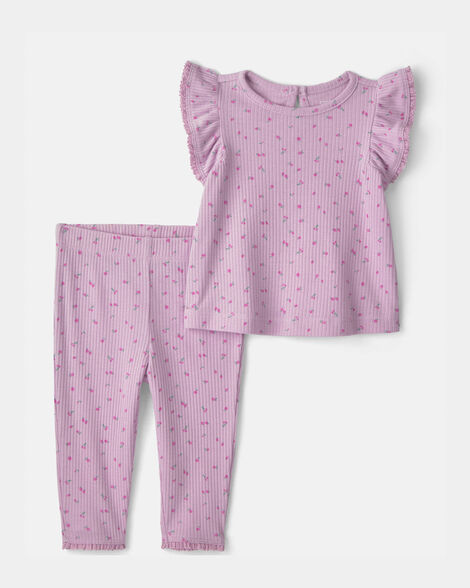 baby girl 2-piece cherry short-sleeve top & pant set - purple