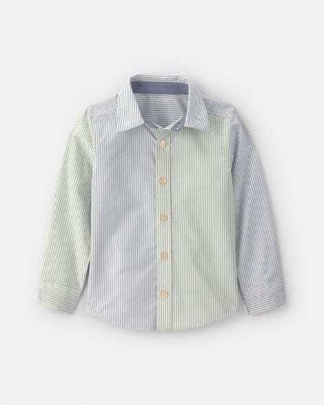 Toddler Boy Poplin Button-Down Shirt- Green/Blue