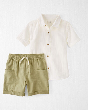 Kid Button-Front Shirt and Shorts Set Made with Organic Cotton
