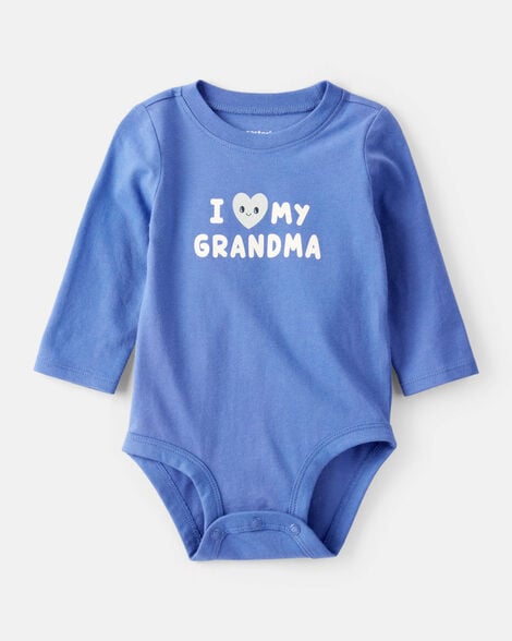 baby boy i love my grandma cotton long-sleeve graphic bodysuit - blue