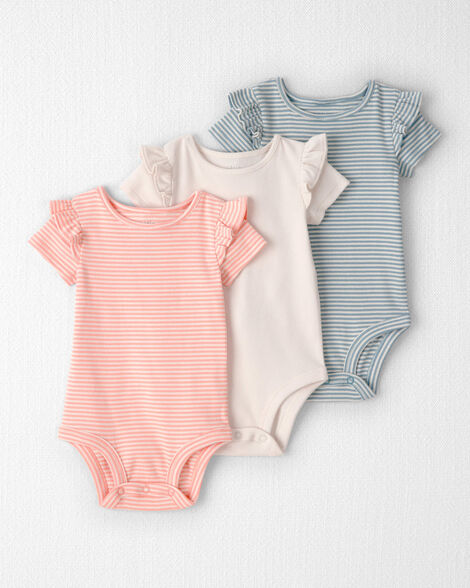 Baby Girl 3-Pack Organic Cotton Flutter Bodysuits in Stripes