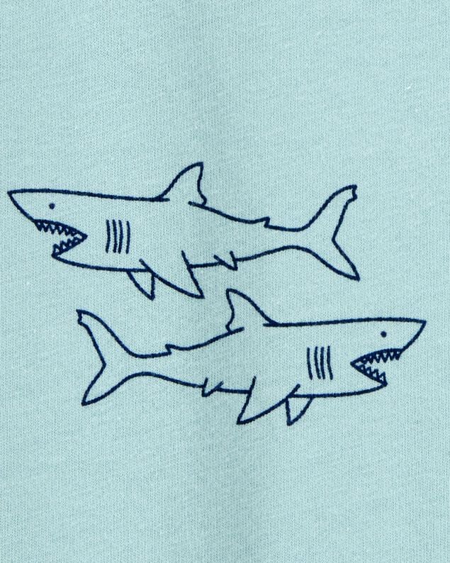 Product image 2 of Baby Boy Shark Print Cotton Romper - Blue