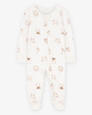 Product image 1 of Baby Farm Animals Print 2-Way Zip PurelySoft Sleep & Play Pajamas - Ivory