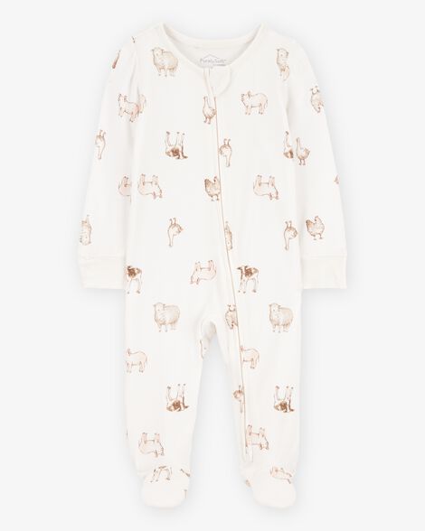  Product image 1 of Baby Farm Animals Print 2-Way Zip PurelySoft Sleep & Play Pajamas - Ivory