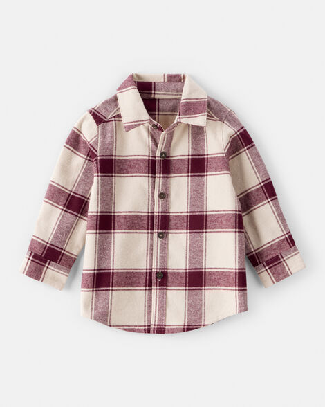 Baby Boy Plaid Button-Down Shirt - Maroon/Cream