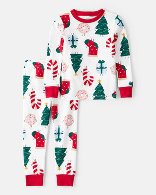 Product image 1 of Baby Santa Print 100% Cotton Long-Sleeve 2-Piece Pajamas - White