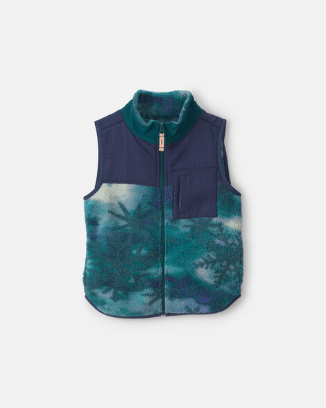 Boys Snowflake Fleece Vest - Green/Navy
