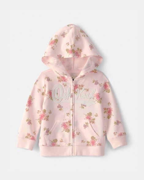 Baby Girl Floral OshKosh Logo Zip-Up Hoodie - Pink