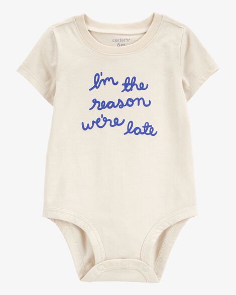  Product image 1 of Baby "Reason We're Late" Short-Sleeve Bodysuit - Ivory
