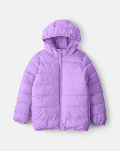 girls midweight packable puffer - purple