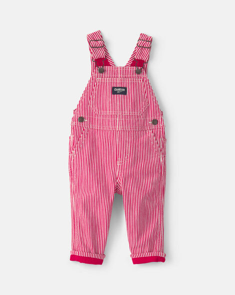 Baby Boy Hickory Stripe Overalls - Red/White