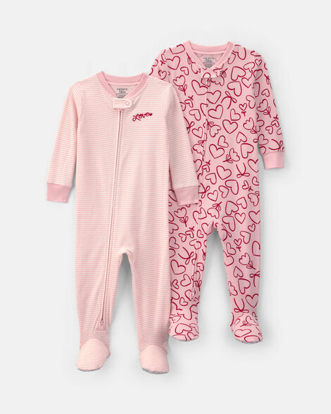 toddler girl 2-pack valentine's day cotton snug fit 1-piece pajama - pink