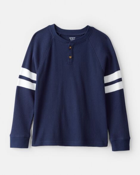 boys stripe thermal long-sleeve henley t-shirt - navy