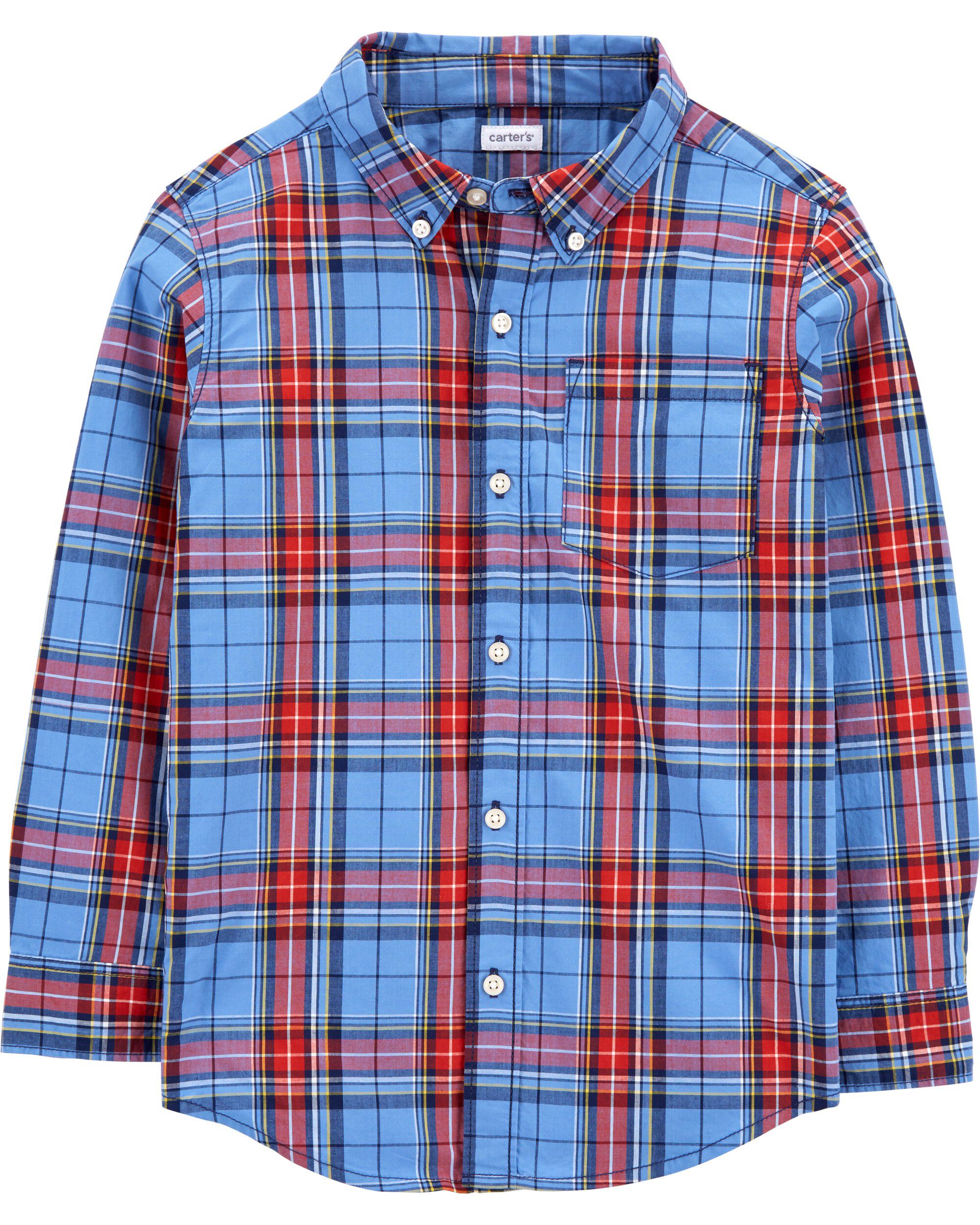 New Carter's Plaid Flannel Boys Button up Shirt Top Blue 