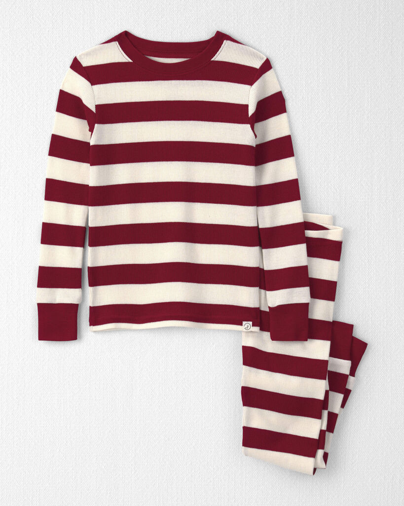 Little Planet Toddler 2-Piece Organic Cotton Ribbed Pajamas in Stripes 2T Red Stripes