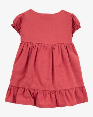Product image 2 of Baby Short-Sleeve Linen Look-alike Tiered Dress - Red