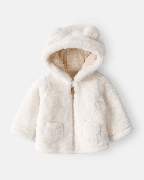 Baby Sherpa Hooded Long-Sleeve Sweater - White