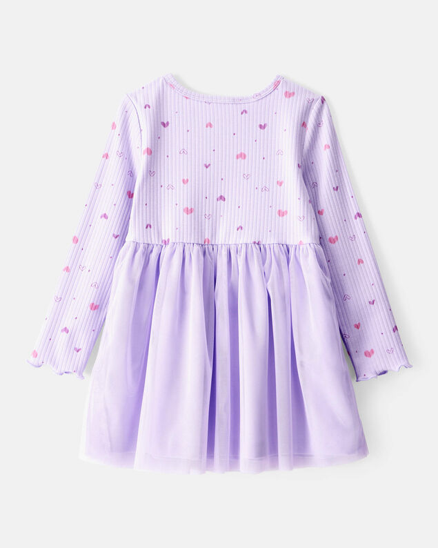 Product image 2 of Toddler Girl Heart Print Long-Sleeve Dress - Purple