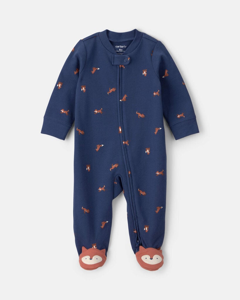 Carter's Baby Boys' Milk and Cookies Cotton 2-Way Zip Sleep & Play - Navy Blue/Fox