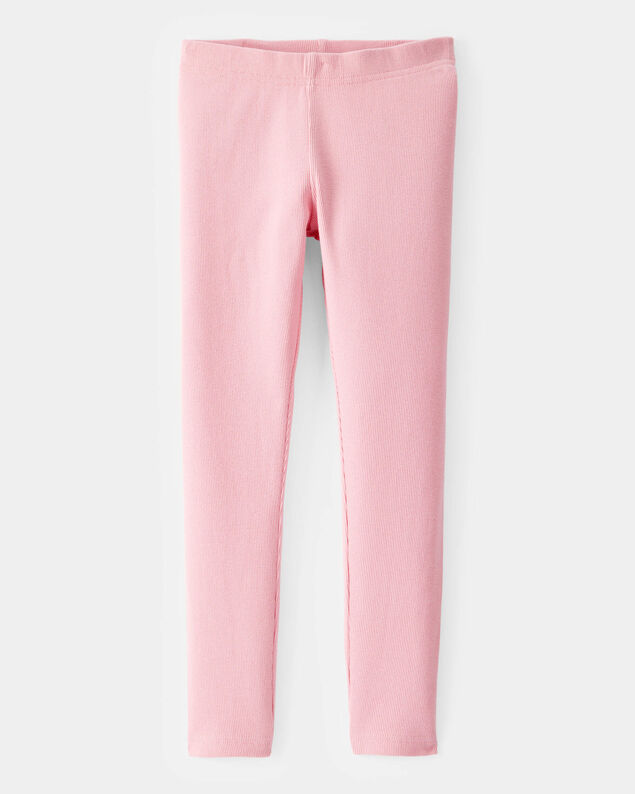 Product image 1 of Kid Solid Cotton Ribbed Stretch Leggings - Pink