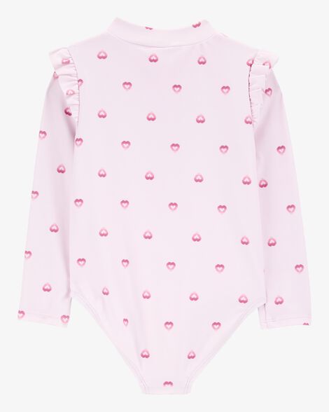  Product image 2 of Toddler 1-Piece Heart-Print Long-Sleeve Rashguard Swimsuit - Pink