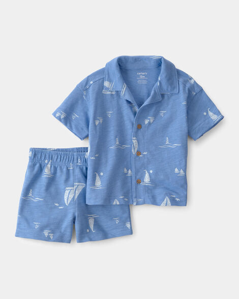 baby boy 2-piece sailboat top & short set - blue