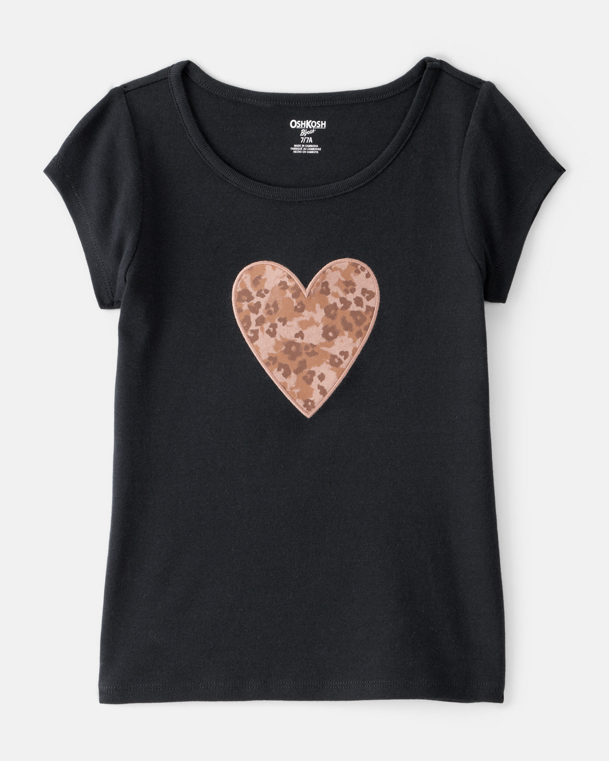 Girls Leopard Heart Short-Sleeve Graphic Tee - Black