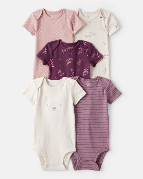 baby girl 5-pack bear floral multipack bodysuits - white/pink/purple