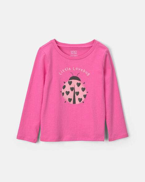 toddler girl 'little lovebug' heart long-sleeve graphic tee - pink