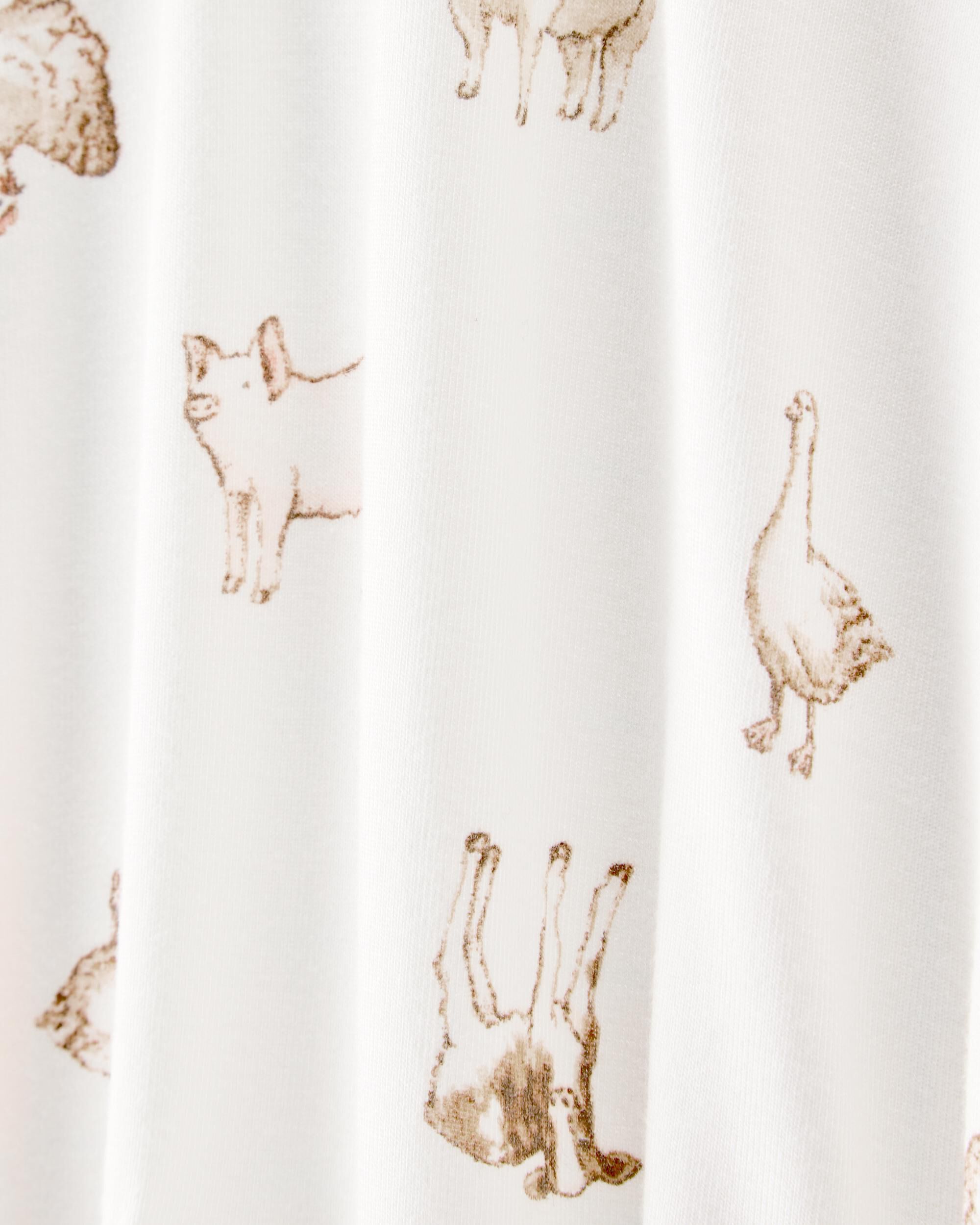 Baby Farm Animals Print 2-Way Zip PurelySoft Sleep & Play Pajamas - Ivory
