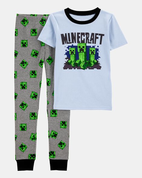 boys minecraft snug fit cotton 2-piece pajamas - blue