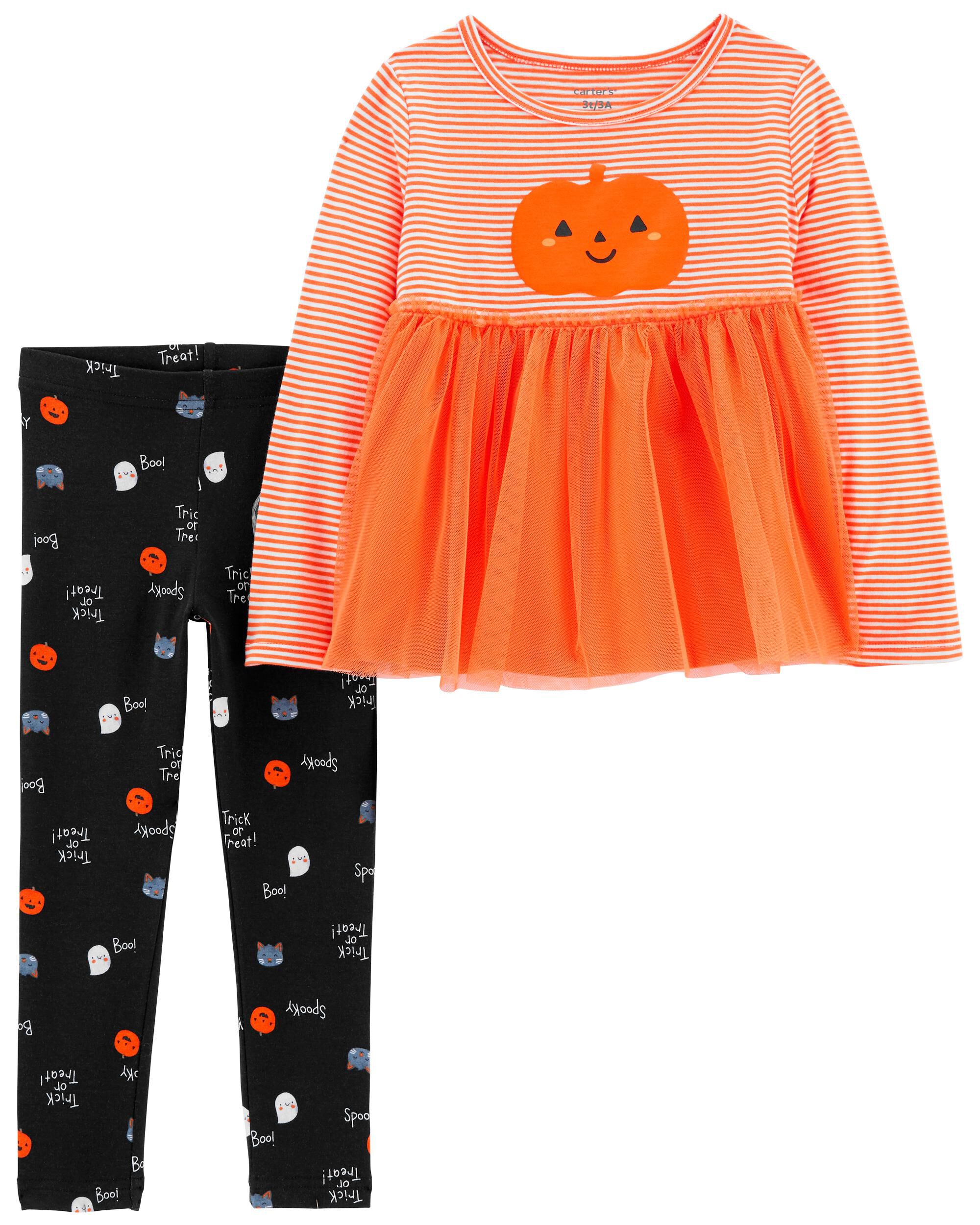 My 1ST Halloween Pumpkin Black Bodysuit Girls Orange Baby Dress Outfit NB-18M 
